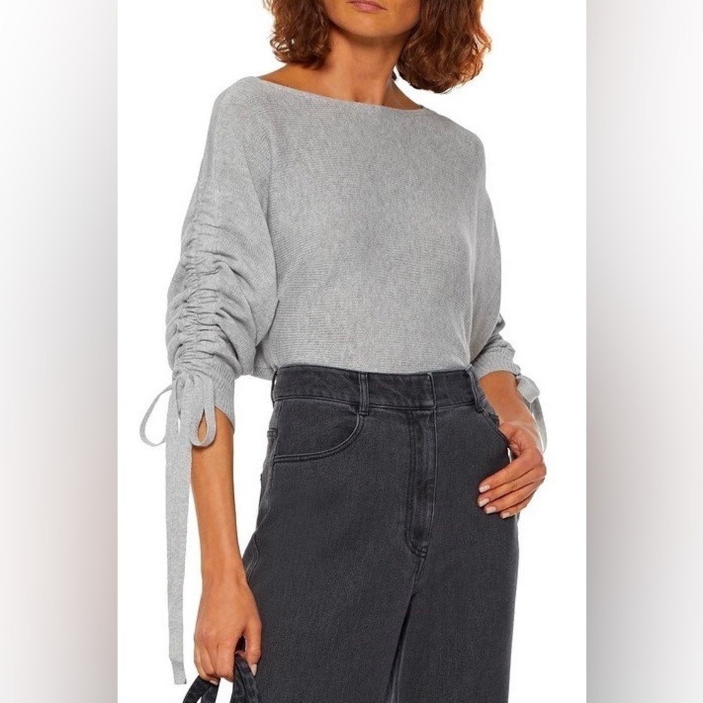 Joie Dannee‎ Cotton Cashmere Tie-Detailed Sweater in Light Gray L